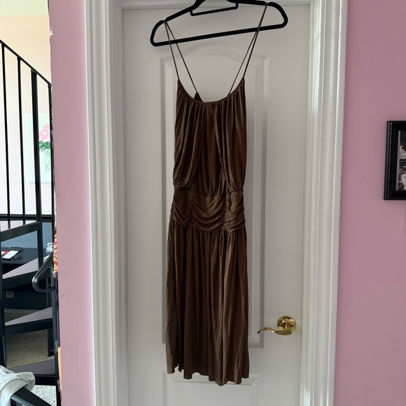 BCBGMaxAzria Brown Midi Dress with Spaghetti Straps Strappy Ties - Picture 1 of 10